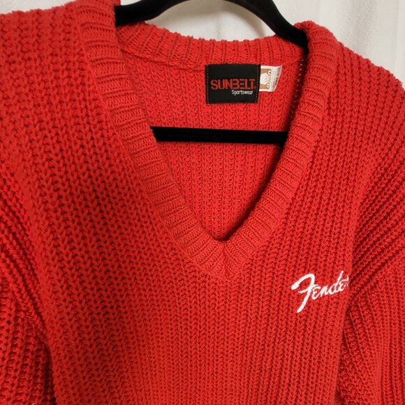 Fender Guitars Y2K PROMO Red V-Neck Cotton Knit Sweater O/S Unisex - Picture 3 of 7